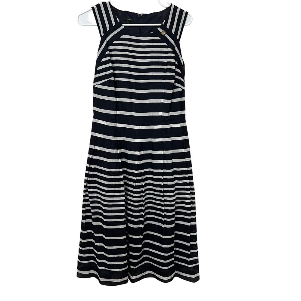 Talbots Women’s Midi Dress Sz 6 Black/White Striped Gauzy Lined Lightweight‎